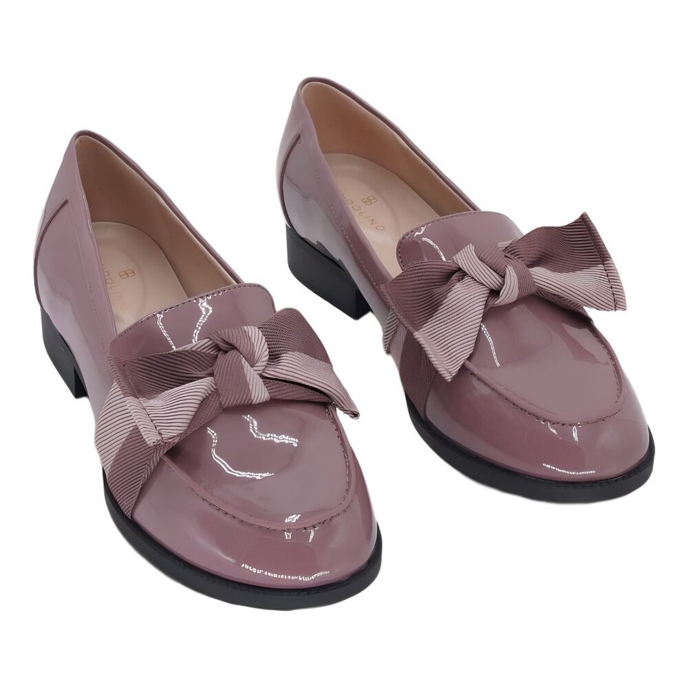 Bandolino Lindio Bow Loafers Sand Blush Mauve Patent 6.5W